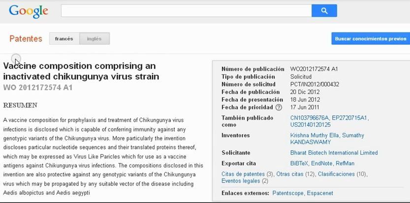 Patente de la vacuna del Chikungunya