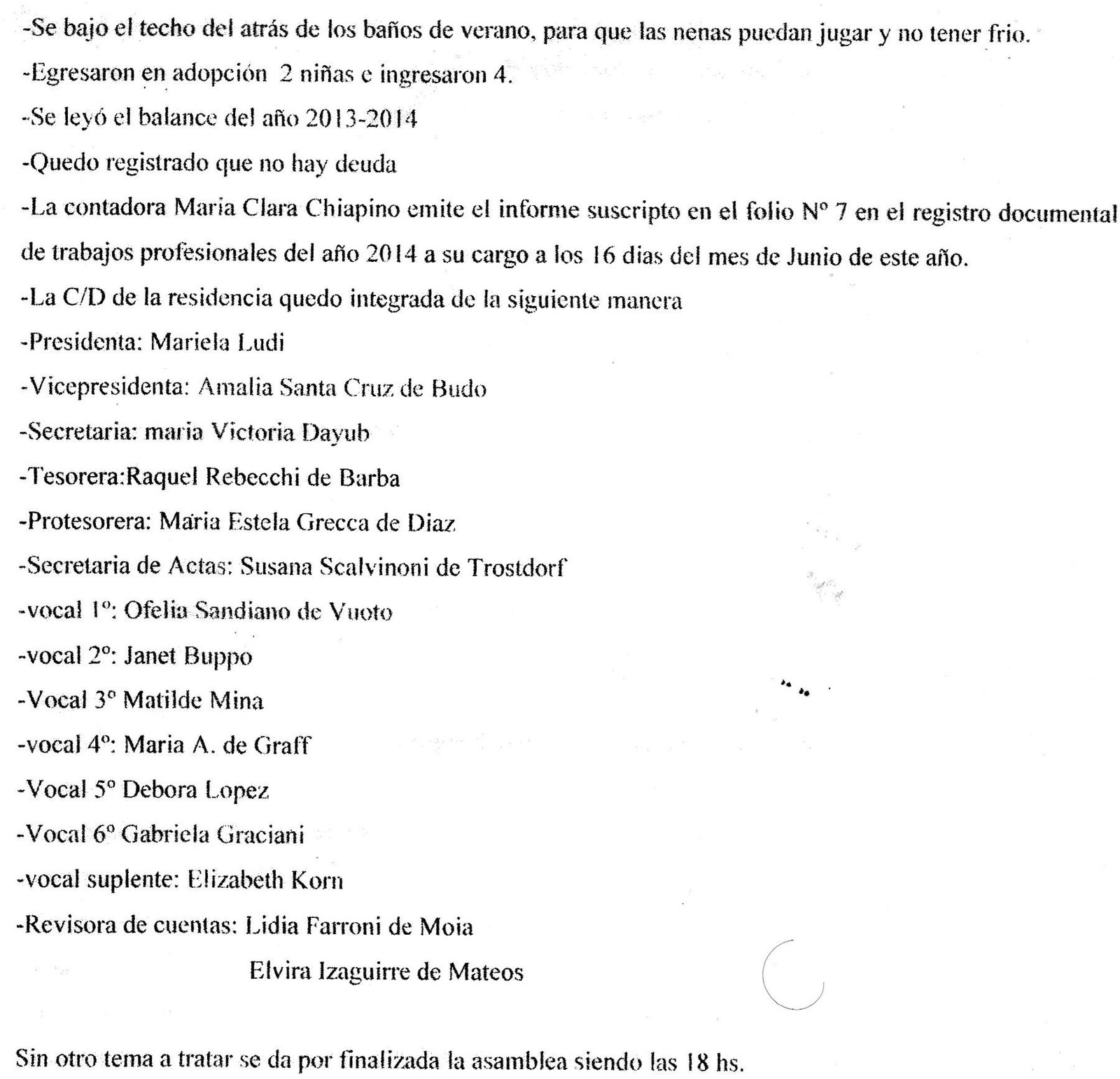 Comisión Directiva, 2014. (De la Memoria de ese Ejercicio)